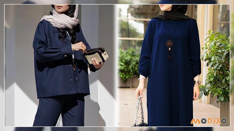 بهترین رنگ مانتو برای شلوار کتان سورمه ای