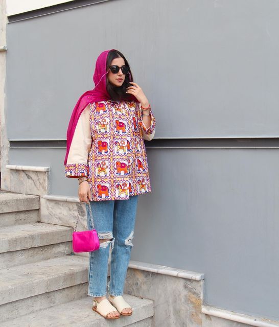 مانتو رنگی رنگی با وصله‌دوزی (Patchwork)