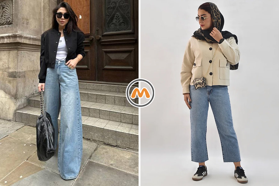 مانتوهای کوتاه یا جلو باز و شلوار واید لگ