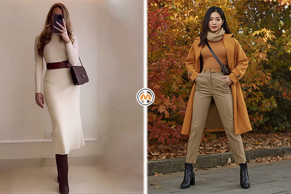 تیپ پاییزی زنانه شیک برای فرم اندام ساعت شنی