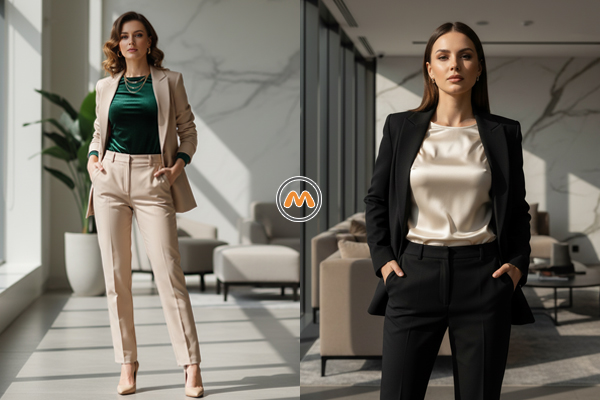 استایل بادی مجلسی آستین بلند با کت و شلوار رسمی