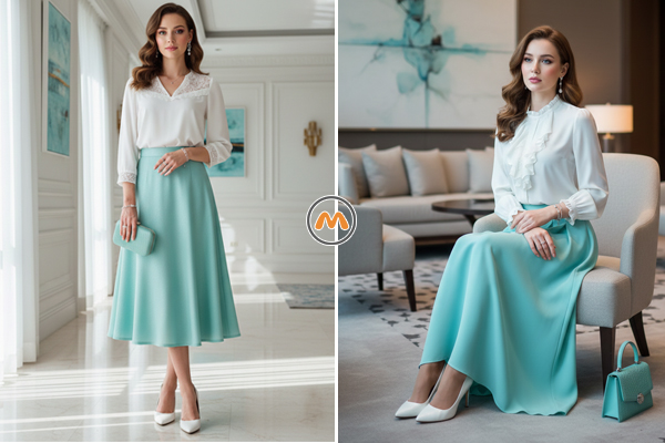 ست سفید و فیروزه‌ای ملایم