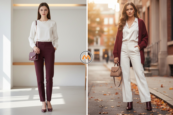 ست لباس سفید با زرشکی