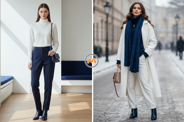 ترکیب رنگ سفید و سرمه‌ای