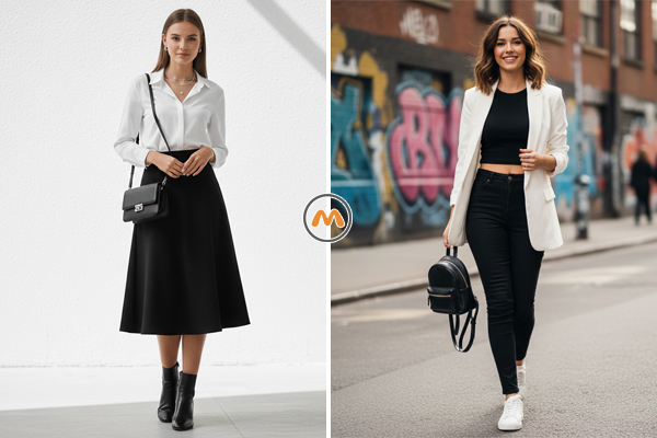 ترکیب سفید و مشکی در لباس