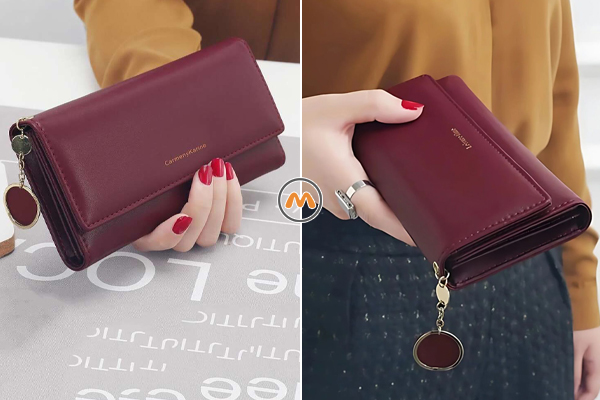 کیف پول زنانه ساده رنگ   زرشکی